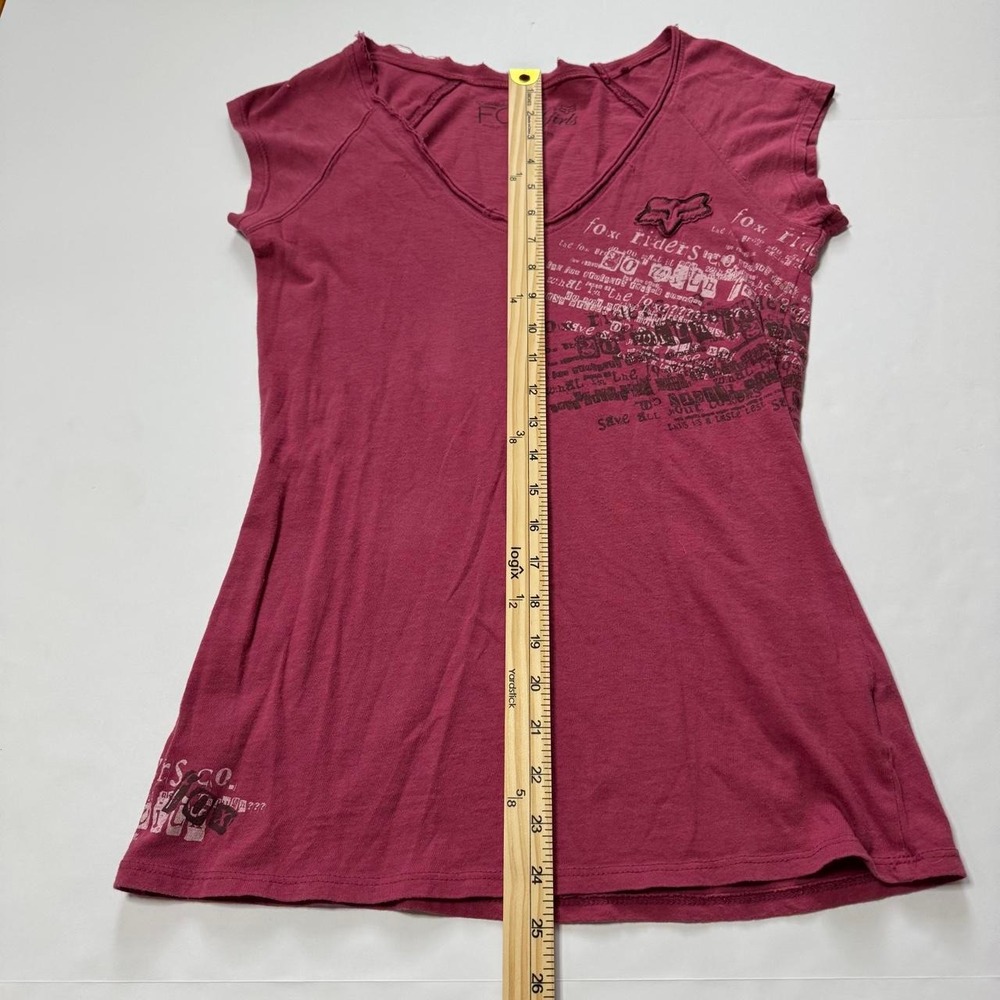 Fox Racing Y2K V-Neck Cotton Graphic Top Burgundy Red Womens Medium Motocross - Picture 6 of 6